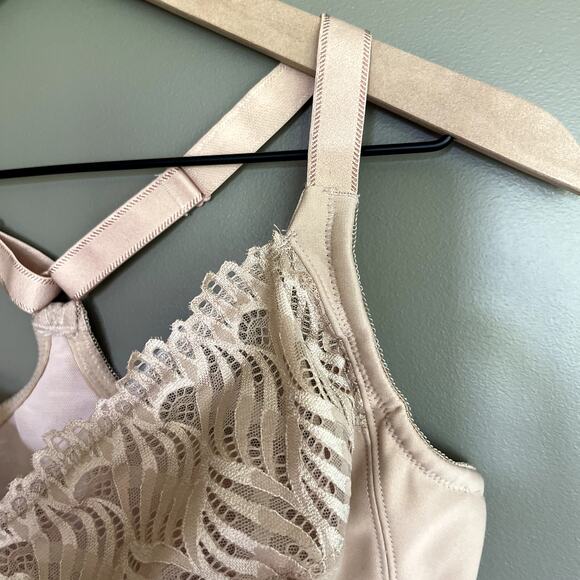 Glamorise Wonderwire Front Closure T Back Bra Cafe Size‎ 34G Nude Tan Cream Lace - Picture 10 of 16